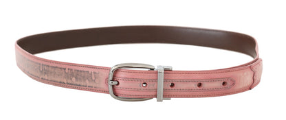 Pink Antique Leather Silver Buckle Belt