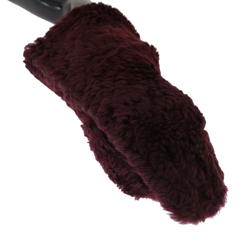 Bordeaux Leather Shearling Fur Gloves