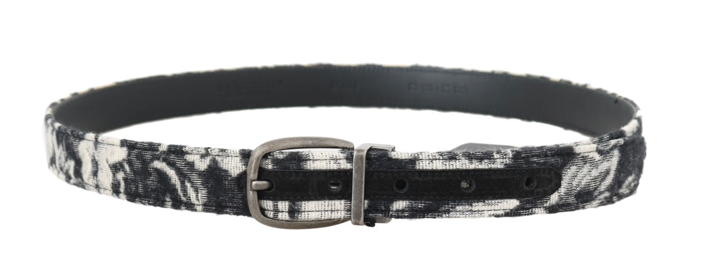 Black White Pattern Cotton Leather Belt
