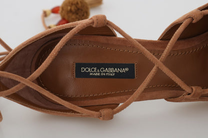 Dolce & Gabbana Beige Suede Tassel Ankle Strap Pumps