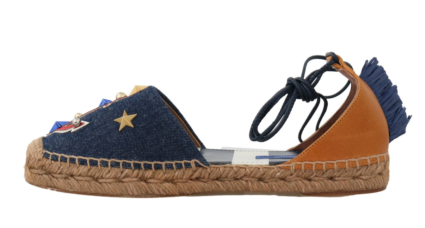 Blue Denim Leather Espadrilles Shoes