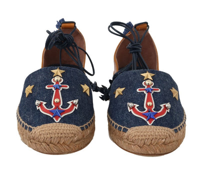 Blue Denim Leather Espadrilles Shoes