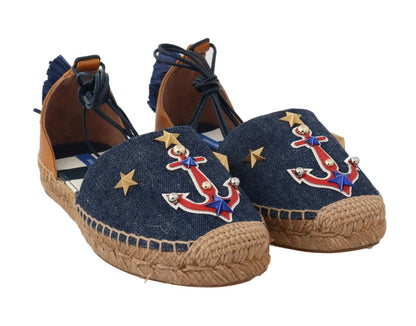 Blue Denim Leather Espadrilles Shoes