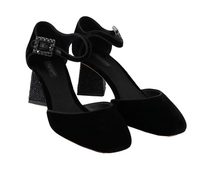 Black Velvet Crystal Mary Janes Shoes