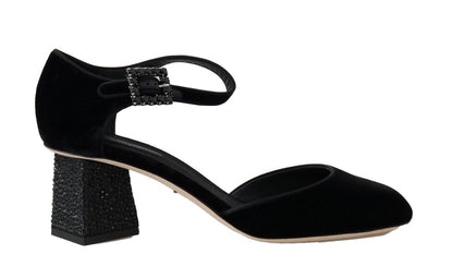 Black Velvet Crystal Mary Janes Shoes