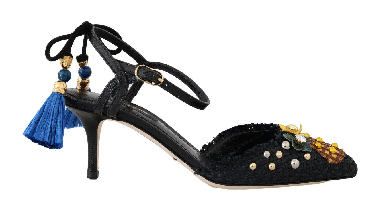 Black Pineapple Crystal Slingbacks Shoes