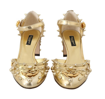 Gold Leather Floral Studded Pumps