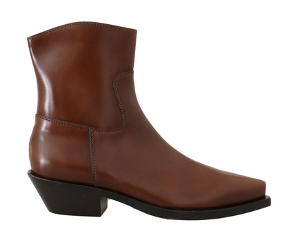 Brown Leather Zipper Cowboy Boots