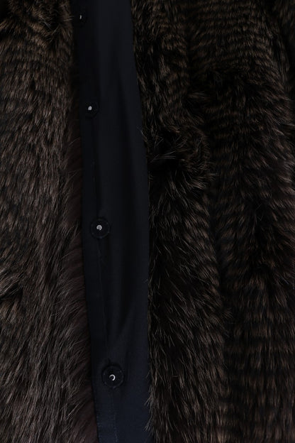 Elegant Brown Raccoon Fur Knee-Length Coat