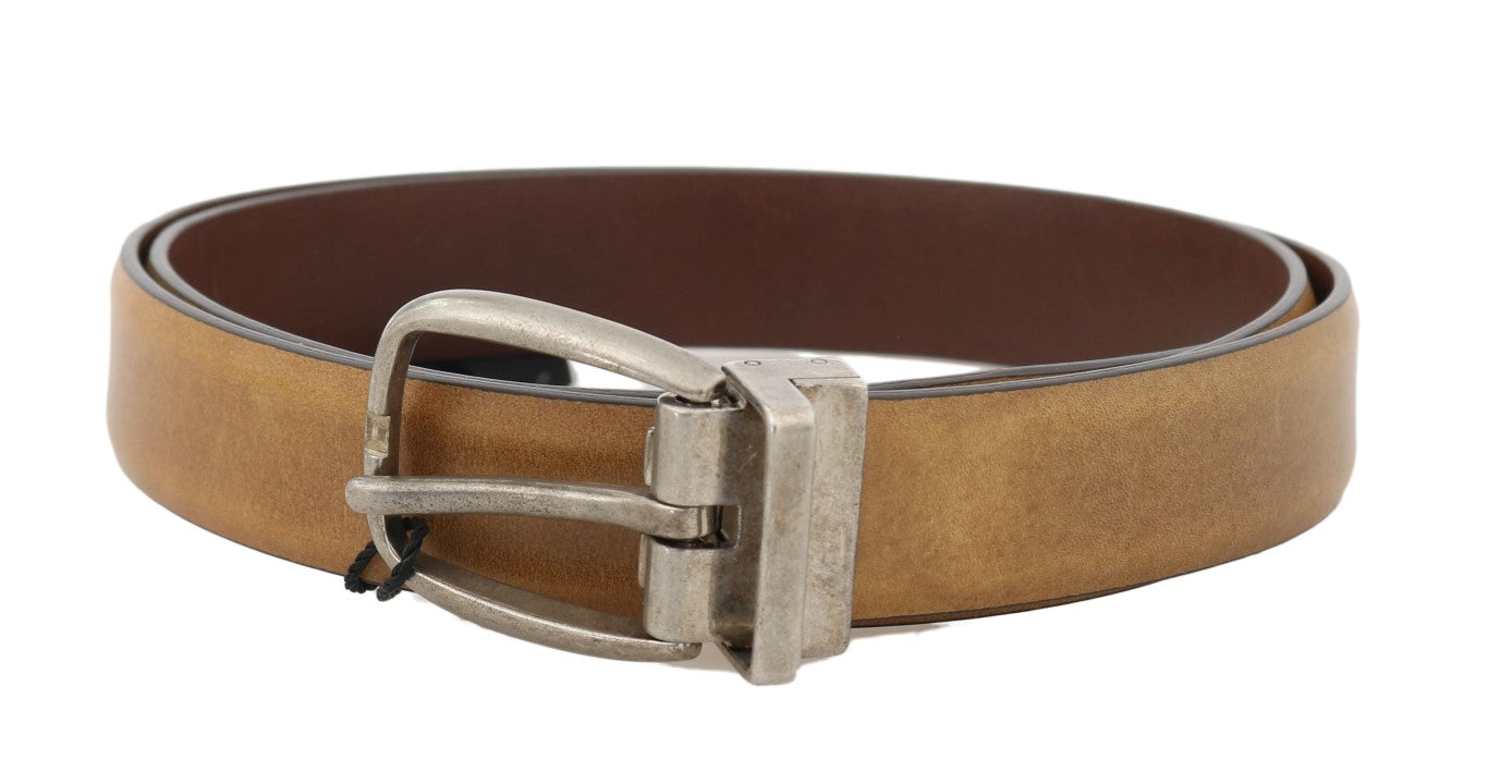 Yellow Leather Gray Vintage Buckle Belt