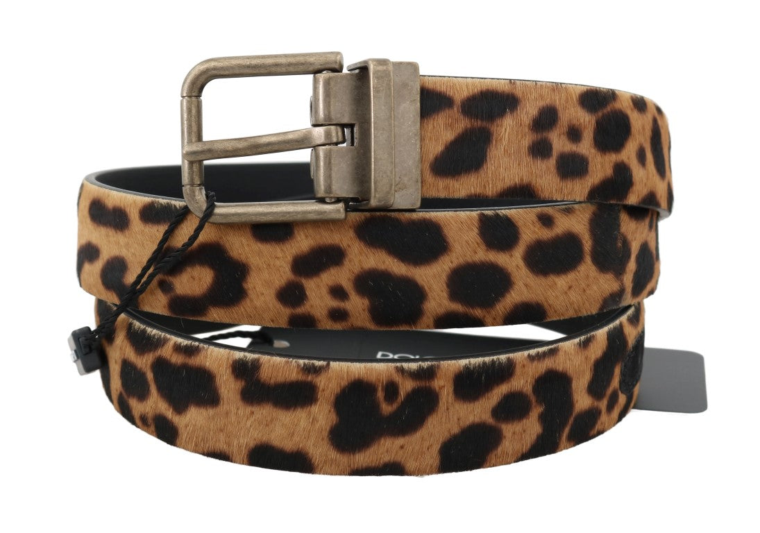 Brown Leopard Leather Calf Fur Belt