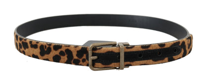 Brown Leopard Leather Calf Fur Belt
