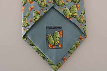 Blue Silk Cactus Print Tie