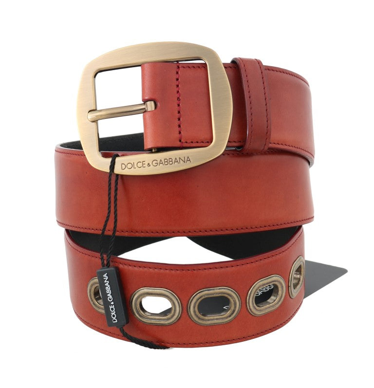 Red Leather Gold Buckle Belt