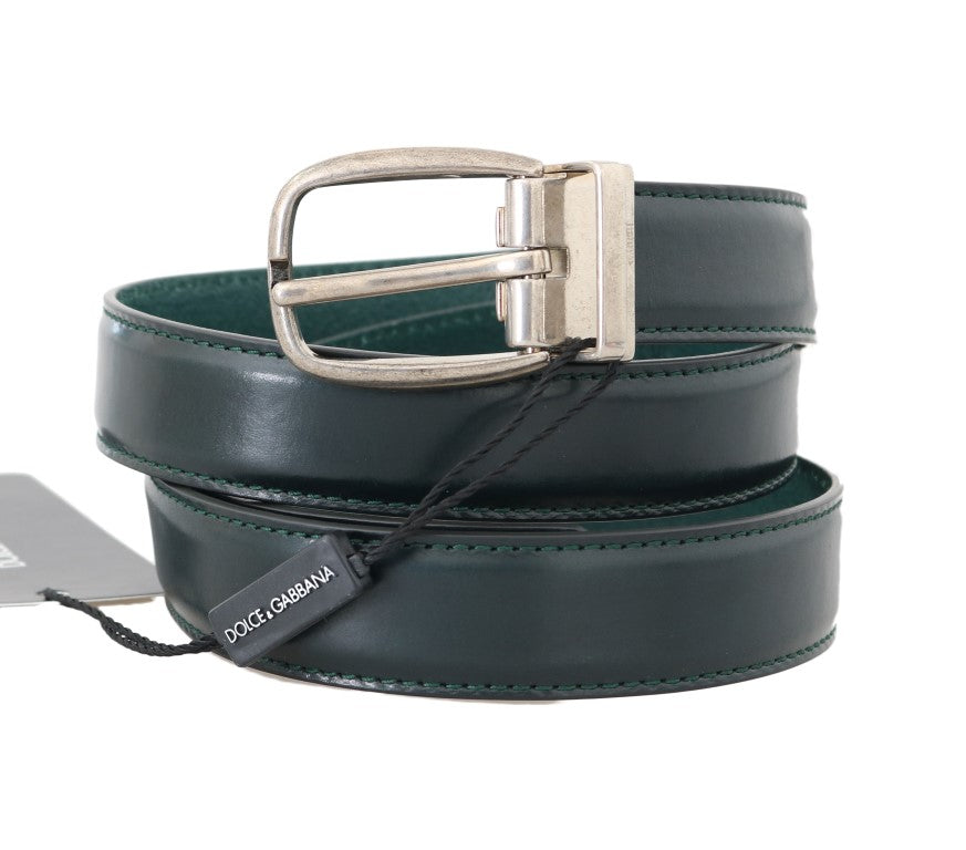 Green Leather Silver Buckle Belt