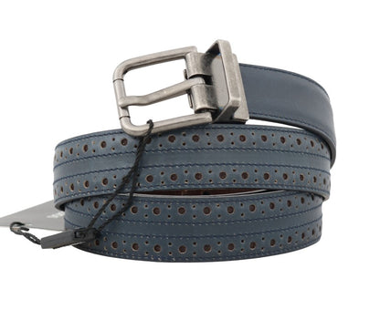 Blue Perforated Leather Belt