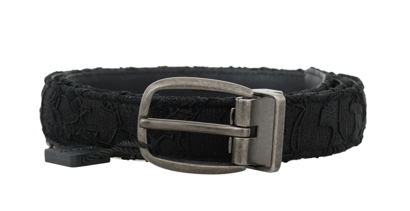 Black Cotton Lace Leather Belt