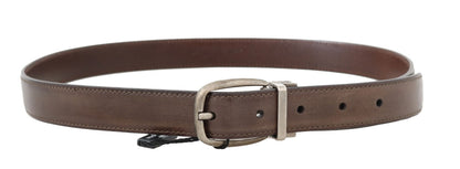 Brown Leather Gray Brushed Buckle Belt