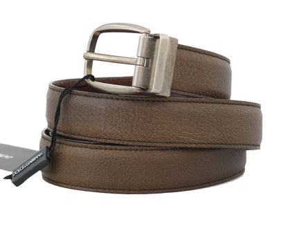Brown Leather Gray Brushed Buckle Belt