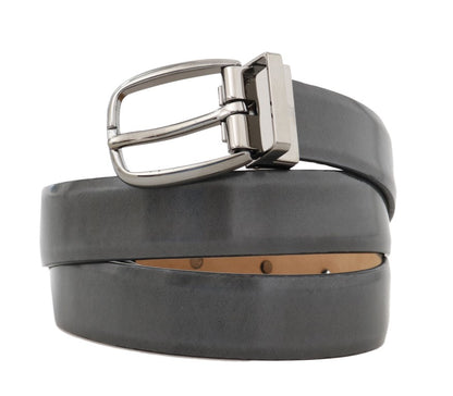 Gray Leather Silver Buckle Belt