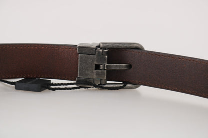 Brown Leather Gray Buckle Mens Belt