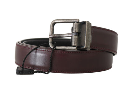 Bordeaux Leather Gray Brushed Buckle Belt