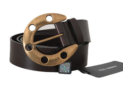 Brown Leather Gold Buckle Horseshoe Belt