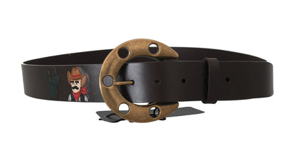 Brown Leather Gold Buckle Horseshoe Belt