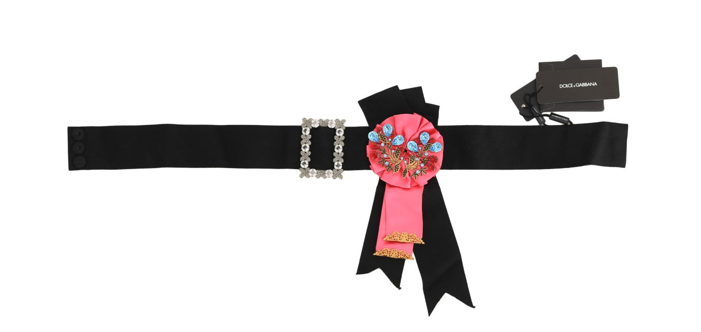 Black Pink Ribbon Crystal Jeweled Belt