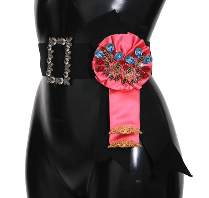 Black Pink Ribbon Crystal Jeweled Belt