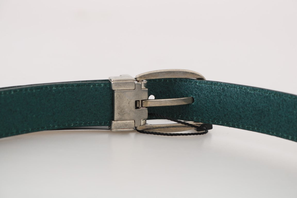 Green Leather Silver Adjustable Buckle Belt