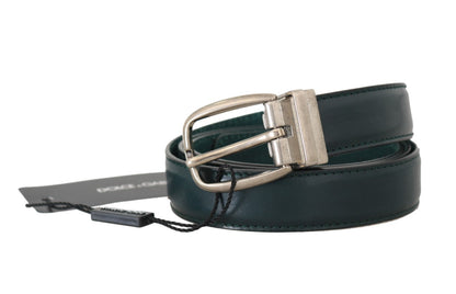 Green Leather Silver Adjustable Buckle Belt