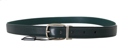 Green Leather Silver Adjustable Buckle Belt