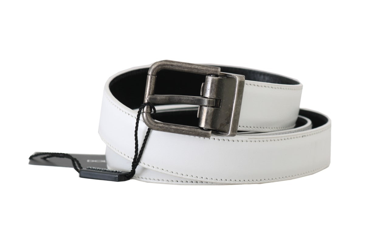 White Leather Brushed Buckle Mens Belt