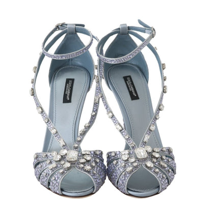 Blue Silk Crystal Strass Sandals