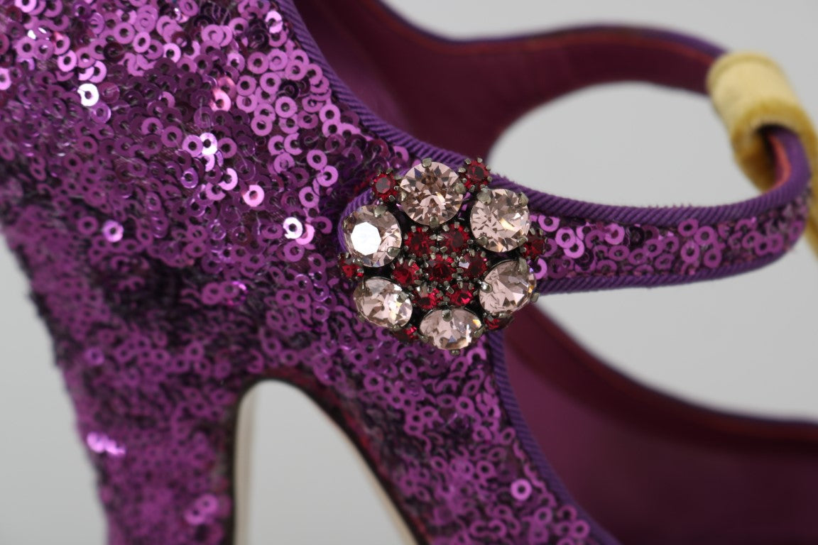 Purple Sequin Leather Crystal Sandal