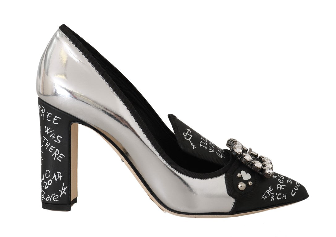 Silver Mirrored Leather Crystal Pumps