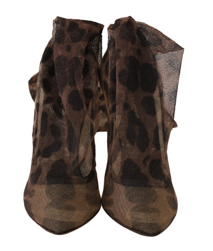 Dolce & Gabbana Brown Leopard Tulle Pumps Boots