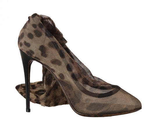 Dolce & Gabbana Brown Leopard Tulle Pumps Boots