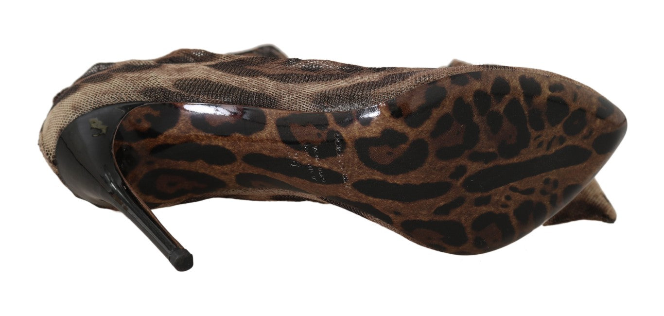 Brown Leopard Tulle Long Socks Pumps