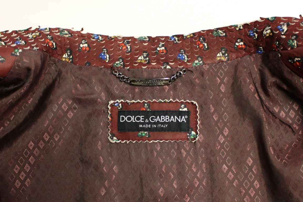 Exclusive Boxer Print Bordeaux Leather Jacket