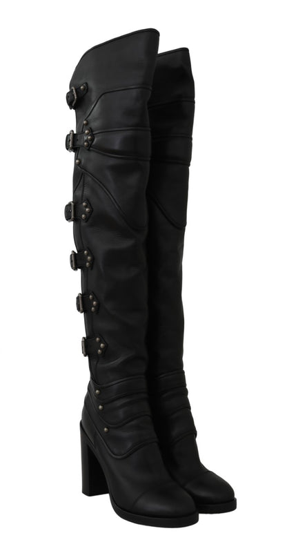 Dolce & Gabbana Black Leather Over Knee Biker Boots