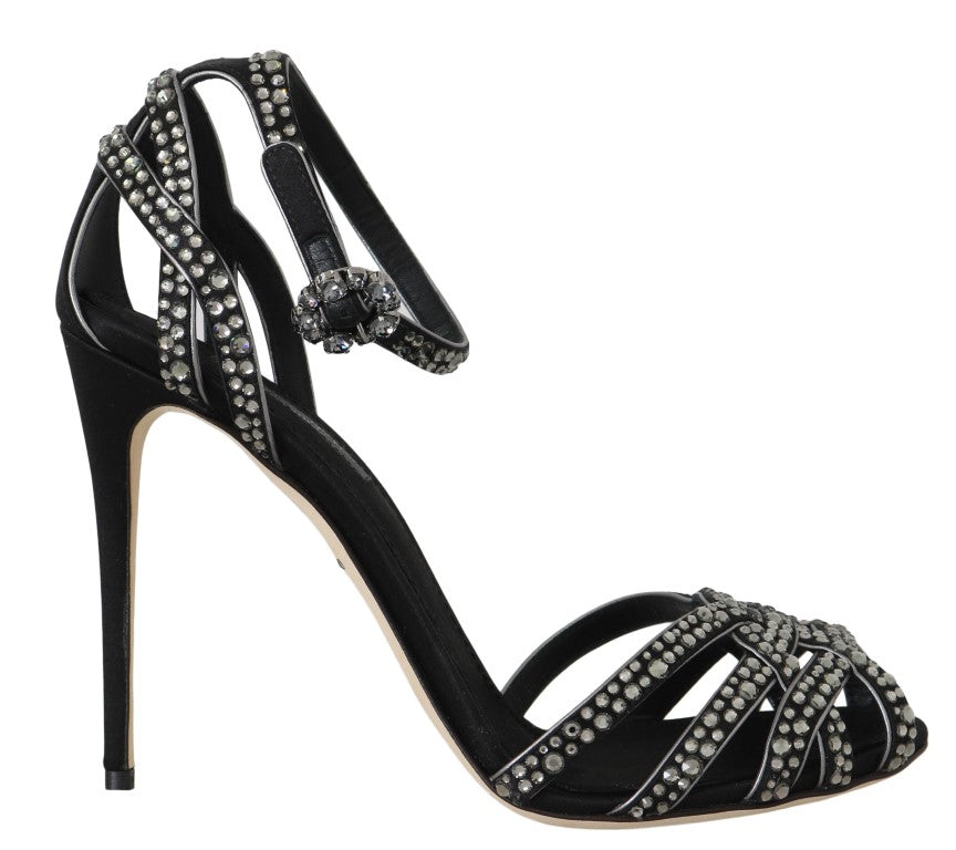 Dolce & Gabbana Black Leather Crystal Stilettos