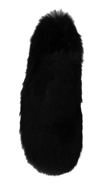 Dolce & Gabbana Black Lapin Fur Slippers Loafers