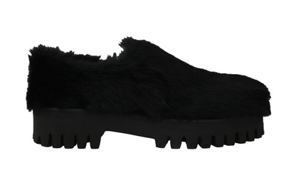 Dolce & Gabbana Black Lapin Fur Slippers Loafers