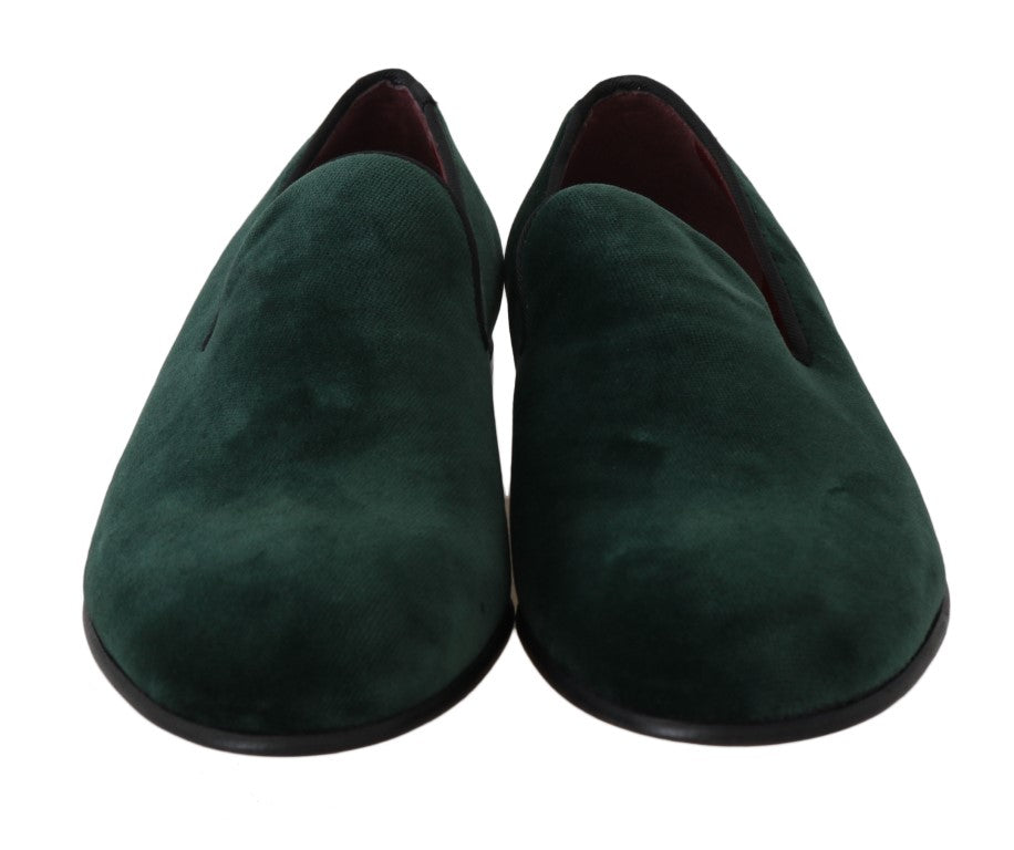 Dolce & Gabbana Green Suede Leather Slippers Loafers