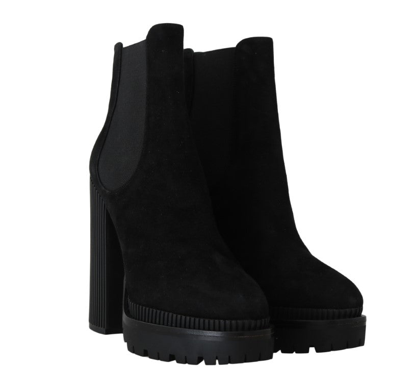 Dolce & Gabbana Black Suede Heels Chelsea Boots