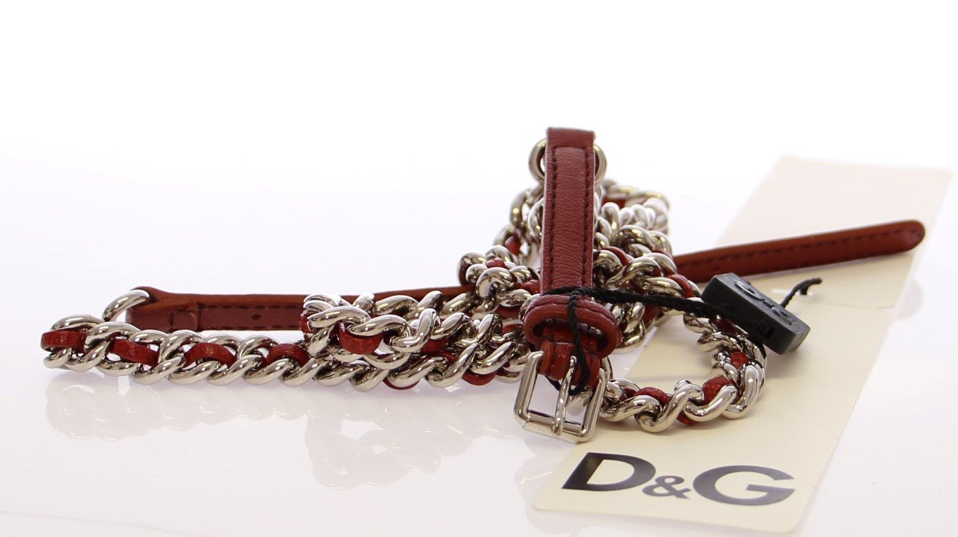 Brown Leather Silver Metal Logo Belt