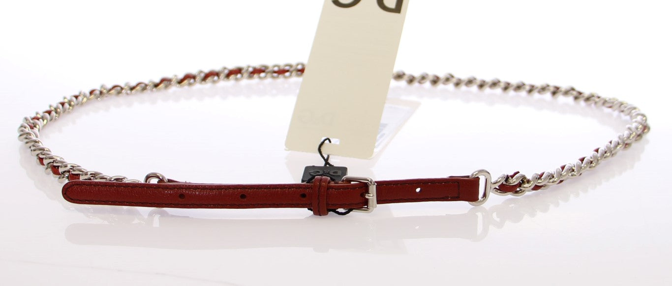 Brown Leather Silver Metal Logo Belt