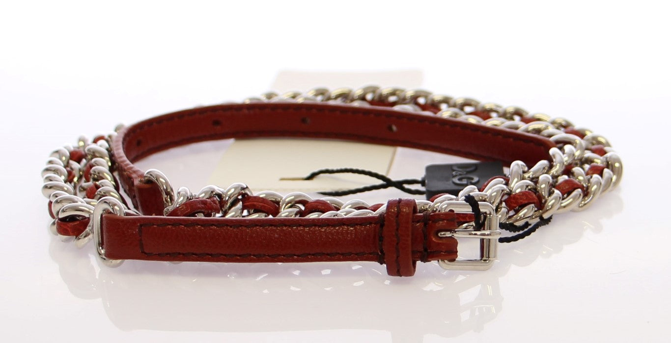 Brown Leather Silver Metal Logo Belt